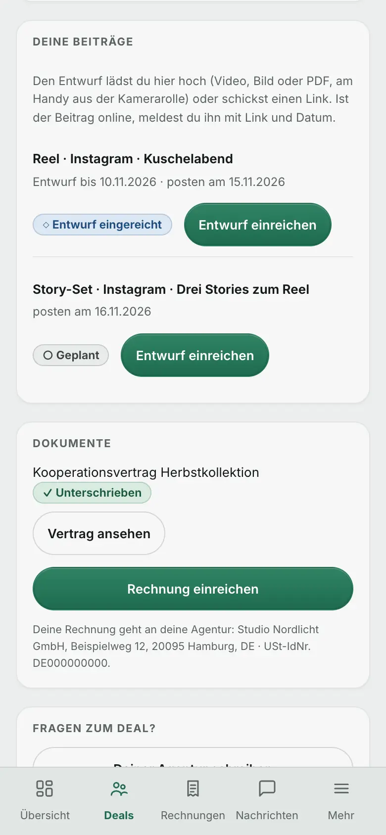 Creator-Portal am Handy: Entwurf einreichen.