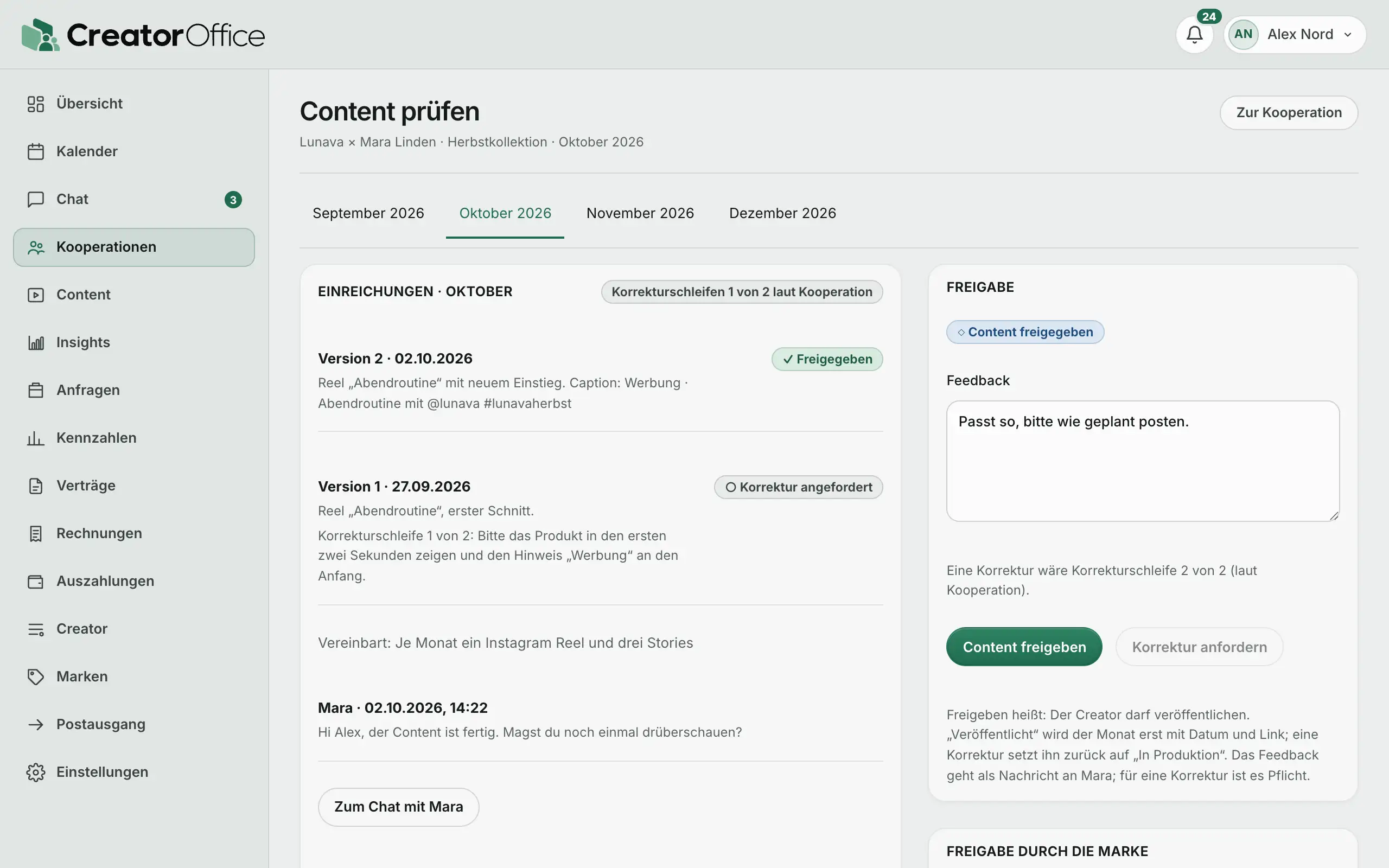 Agentur-Portal: Content prüfen und freigeben.