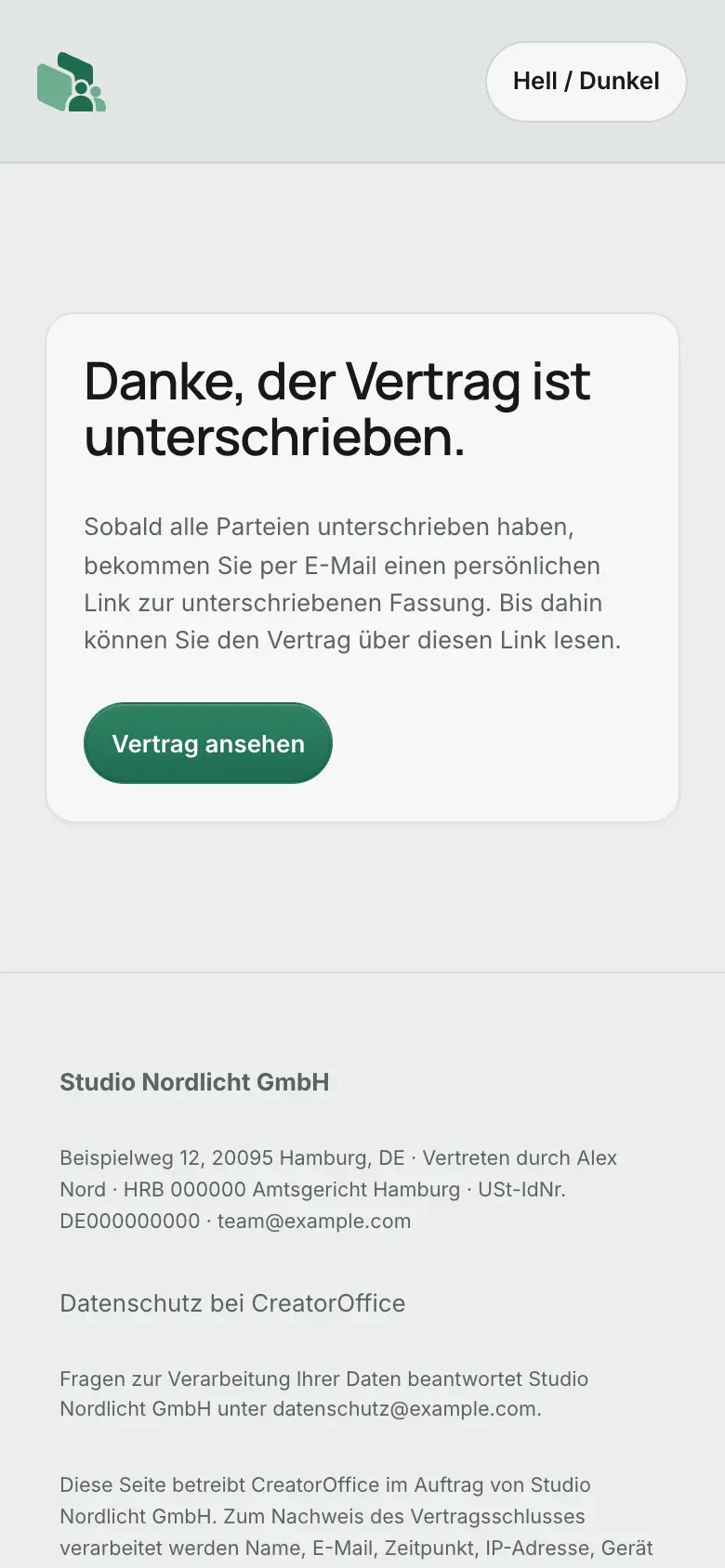 Signierseite am Handy: Vertrag unterschrieben.