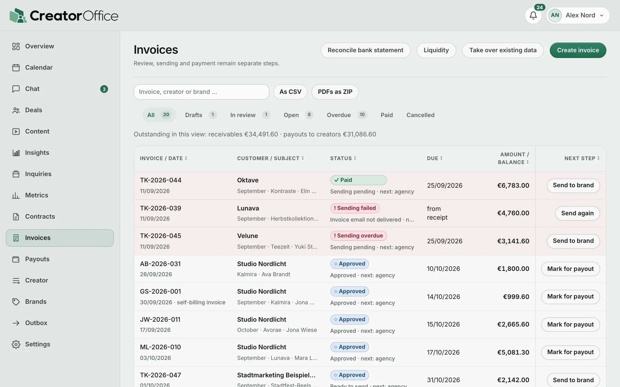 Agency portal: invoice list, one invoice paid.